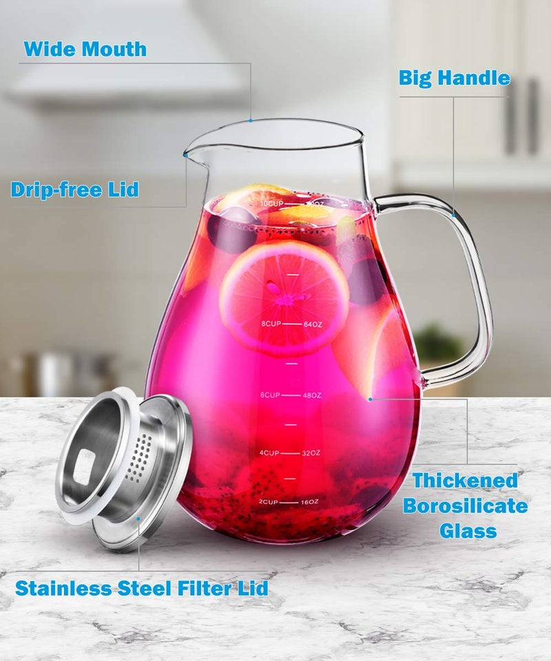 veecom Glass Pitcher, veecom 80oz Water Pitchers with Lid and Spout for Drinks, Hot&Cold Beverage, Juice, Iced Tea Pitcher for Fridge, Borosilicate Glass Carafe/Jug with Brush - Image 5